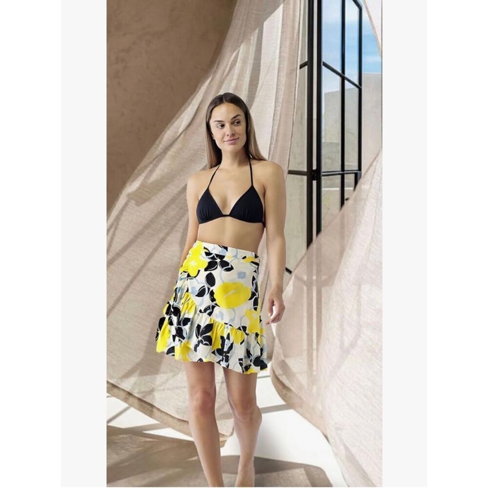 Melifluos Yellow/Black Floral Tiered Mini Skirt – 100% Viscose (NWT) One Size